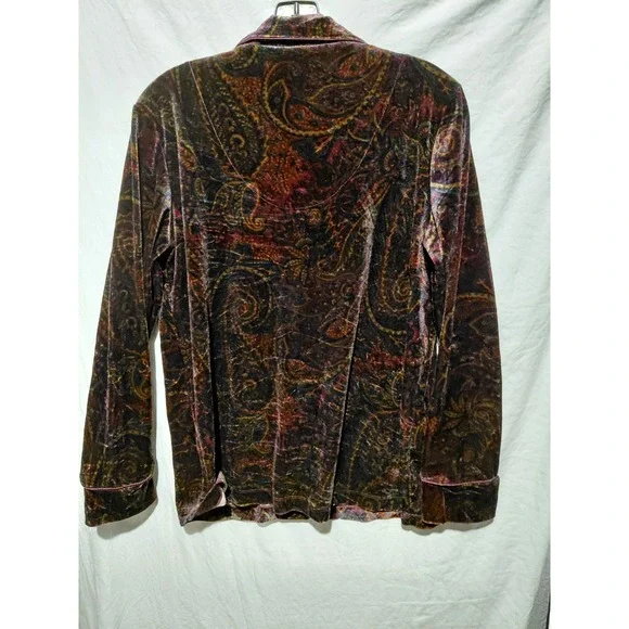 Lauren Ralph Lauren velvet paisley button-up pajama top LRL Embroidery logo Sz S - Picture 9 of 10